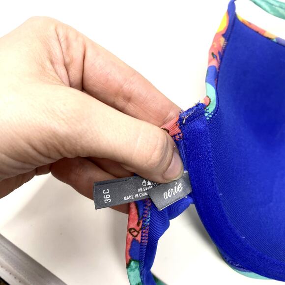 Aerie Purple Floral Push-up Wired Summer Beach Bikini Set Top 36C Bottom L - Picture 6 of 13